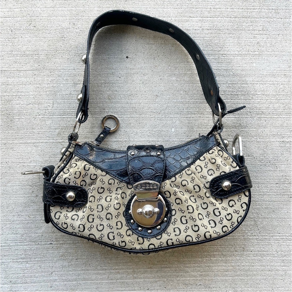 Vintage Guess Black and Cream Women's Bag